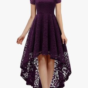 Elegant Purple High-Low Fit and Flare Dress